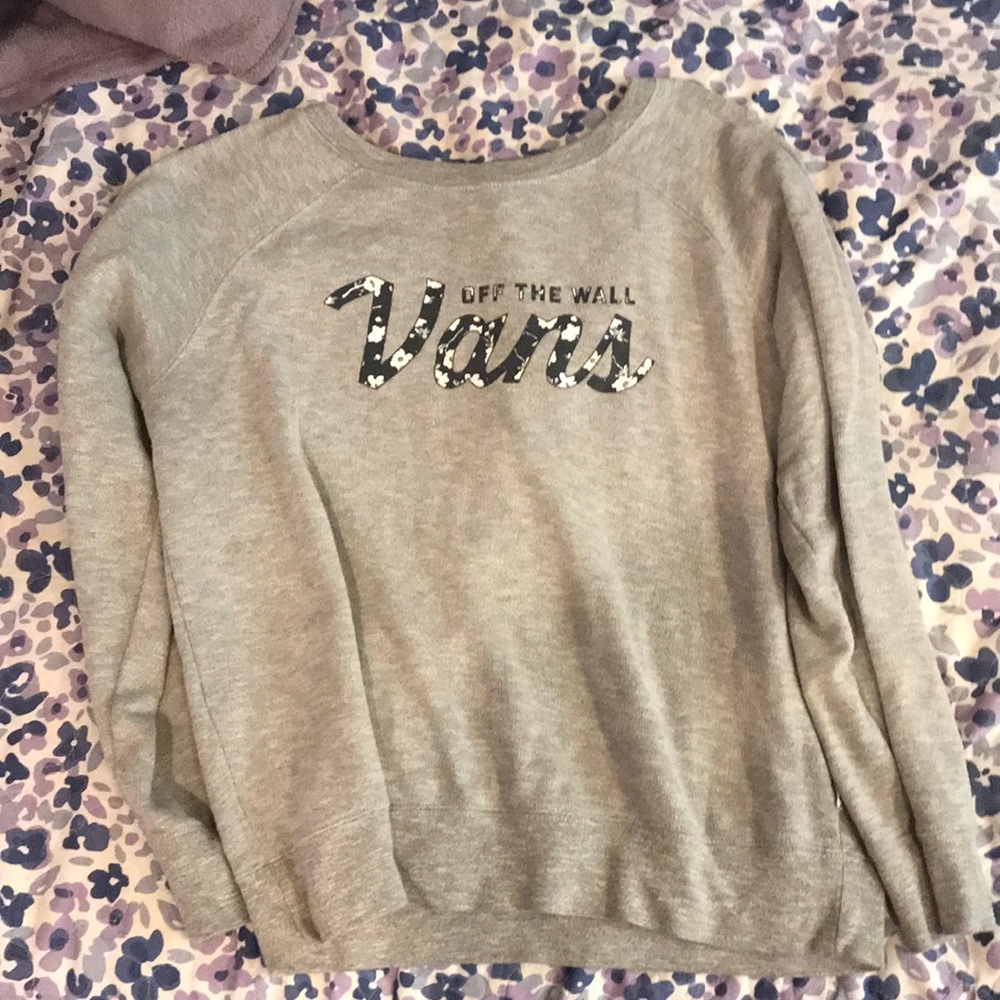 vans grey sweater with floral logo